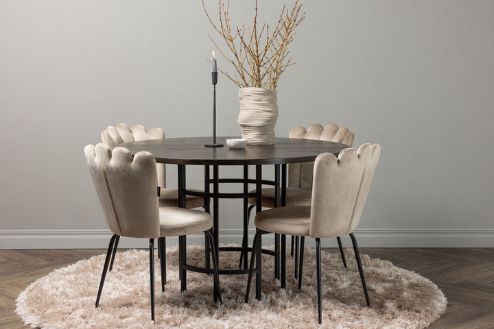 Venture Home Copenhagen Dining Table - Black / Mocca Veneer +Limhamn Light Chair - Black / Beige Velvet _4