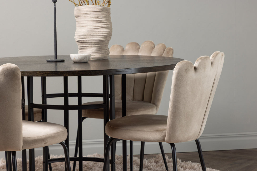 Venture Home Copenhagen Dining Table - Black / Mocca Veneer +Limhamn Light Chair - Black / Beige Velvet _4