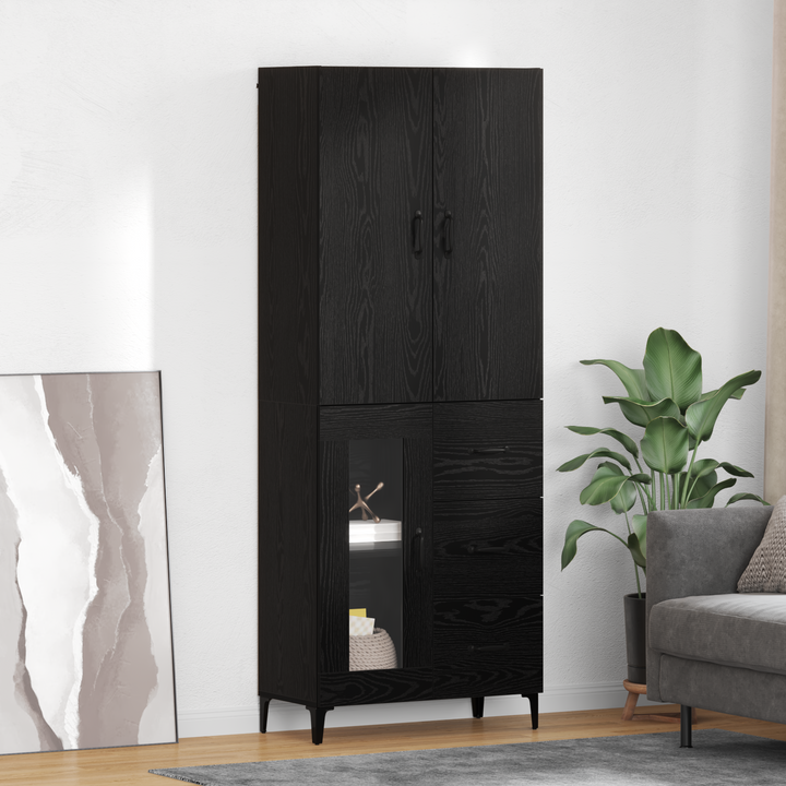 Highboard med skuffe Sort eg 69,5 x 34 x 180 cm Konstrueret træ