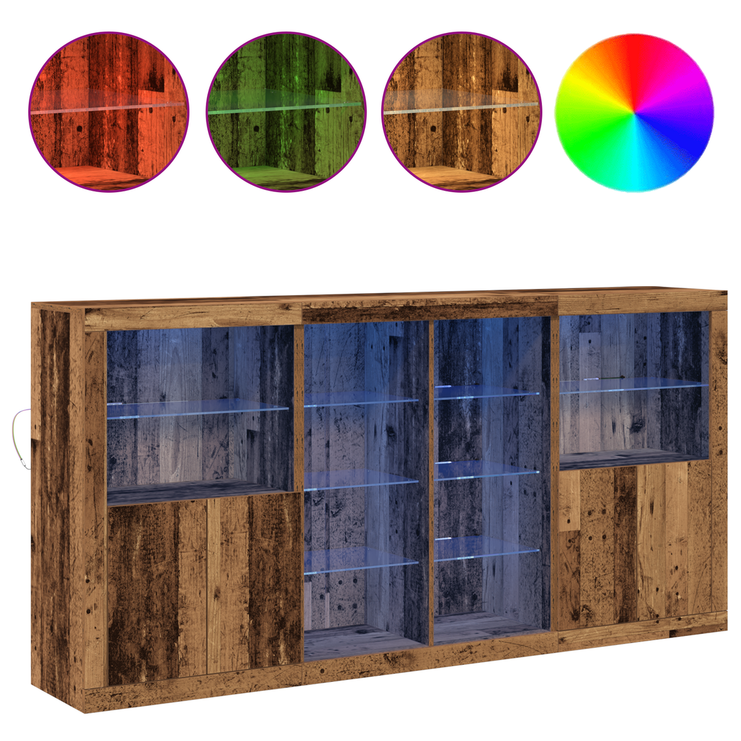 LED Sideboard 3 pcs Gammelt træ 202 x 37 x 100 cm