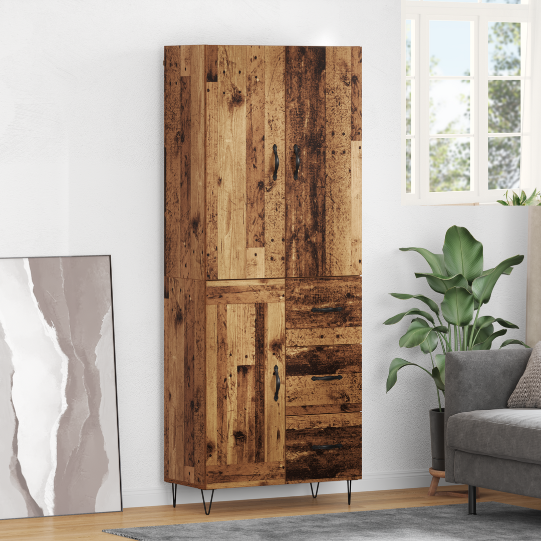 Highboard med skuffe 2 pcs Gammelt træ Konstrueret træ