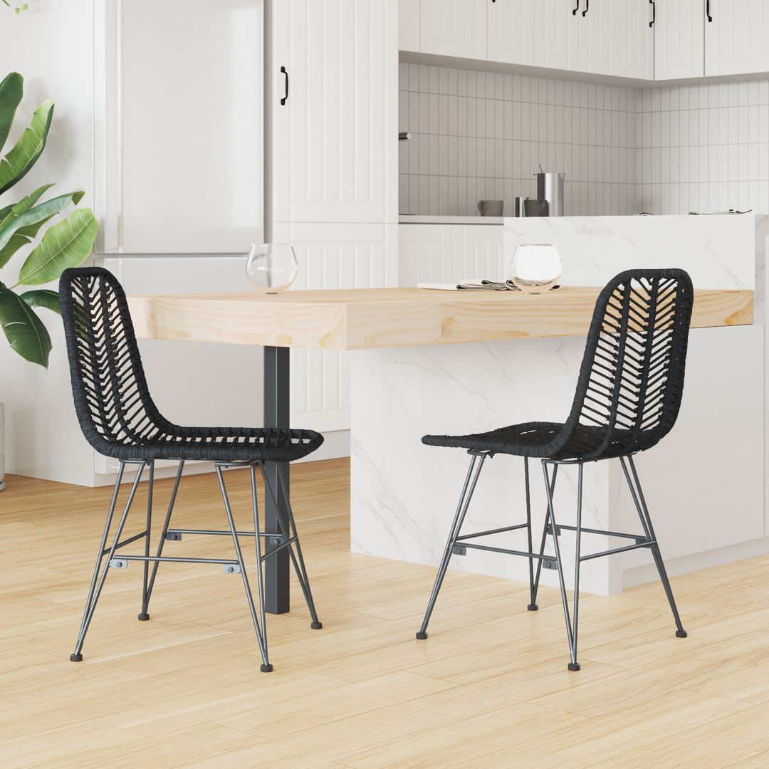 Spisestuestol 2 pcs Rattan og Jern Sort 44,5 x 54,5 x 85 cm
