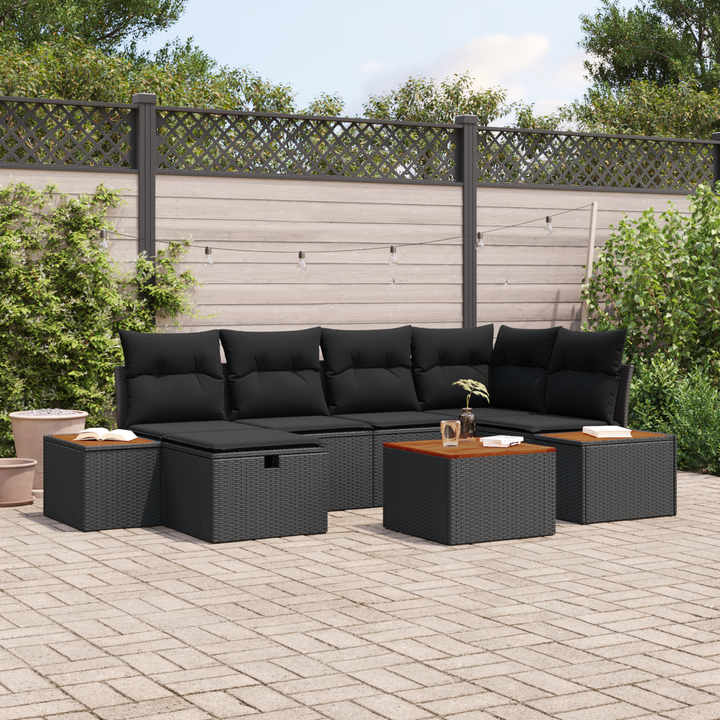 Havesofa Sæt med pude 7 pcs Sort 55 x 62 x 69 cm Poly rattan