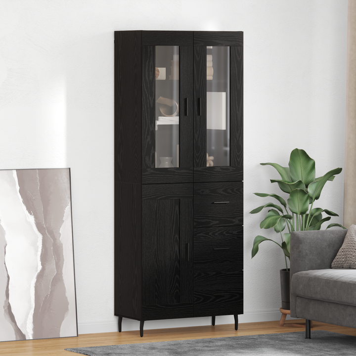 Highboard med skuffe 2 pcs Sort eg Konstrueret træ