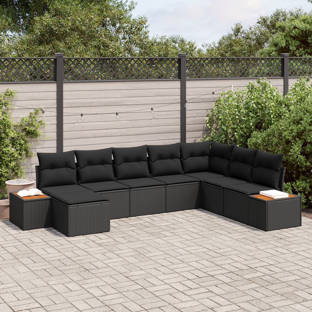 Havesofa Sæt med pude med opbevaring 9 pcs Sort Polyrattan