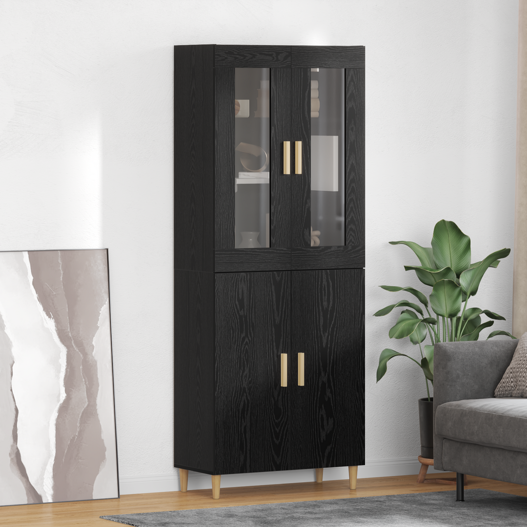 Highboard Sort eg 69,5 x 34 x 180 cm Ingeniørtræ og glas
