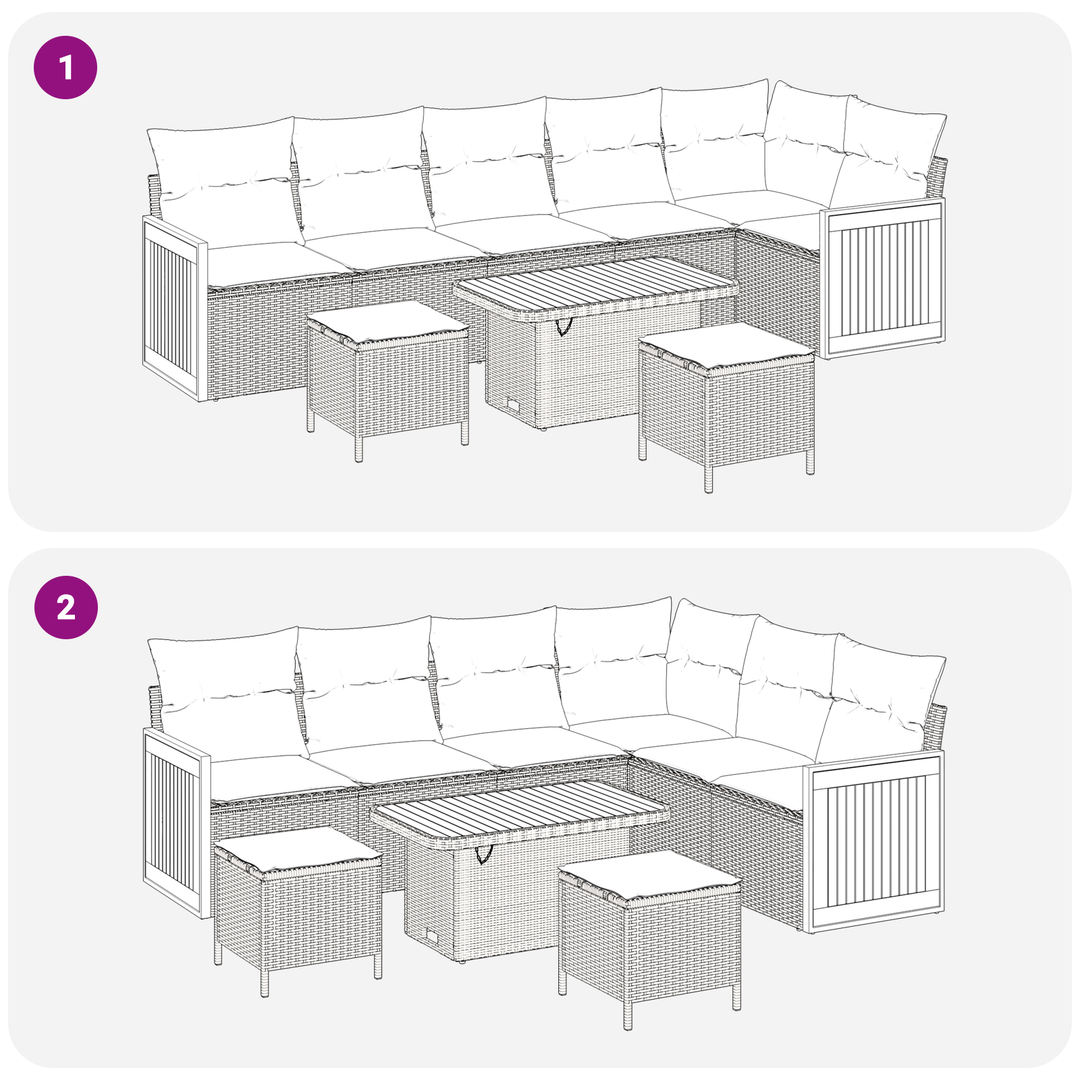 Havesofa Sæt med pude 9 pcs Sort og Cream
