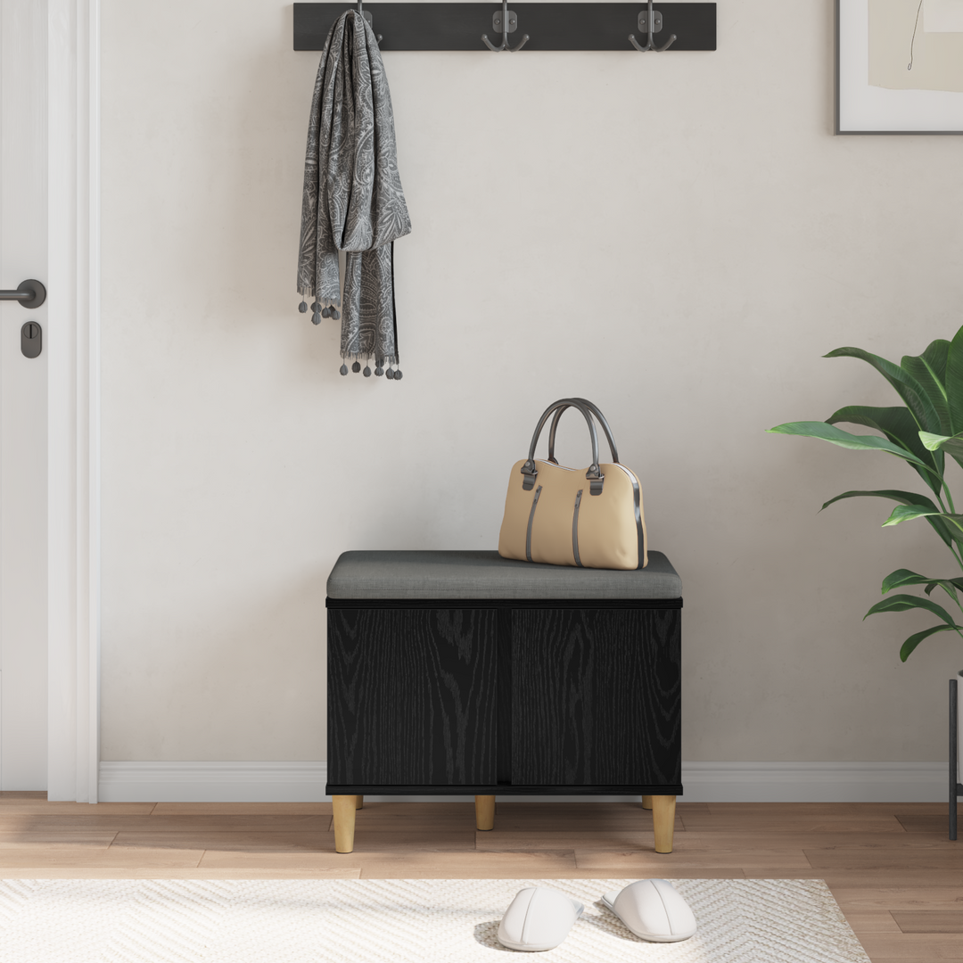 Hallbænk med pude Sort Eg 60 x 38 x 46 cm Kunstigt træ og stof