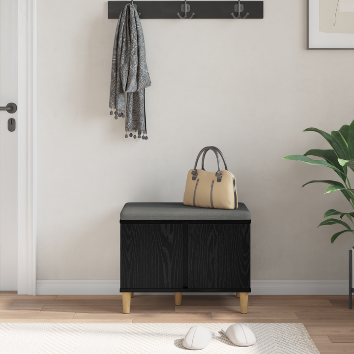 Hallbænk med pude Sort Eg 60 x 38 x 46 cm Kunstigt træ og stof