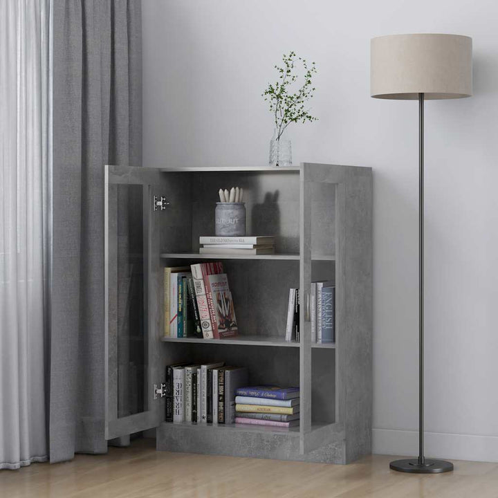 vitrineskab 82,5x30,5x115 cm konstrueret træ betongrå