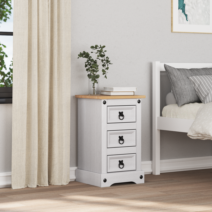 Sengebord Corona Hvid 35 x 32,5 x 58 cm Massiv fyrretræ