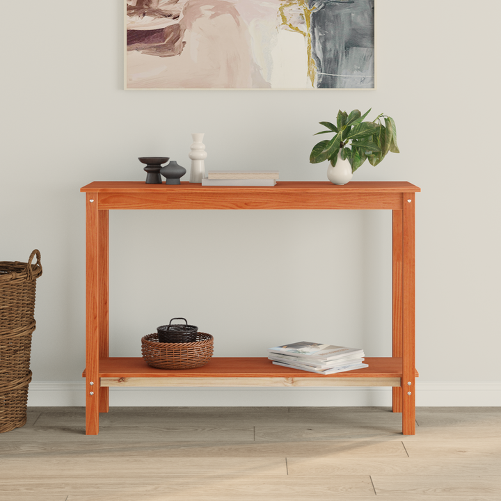 Konsolbord med hylde VoksBrun 110 x 40 x 80 cm Massivt fyrretræ