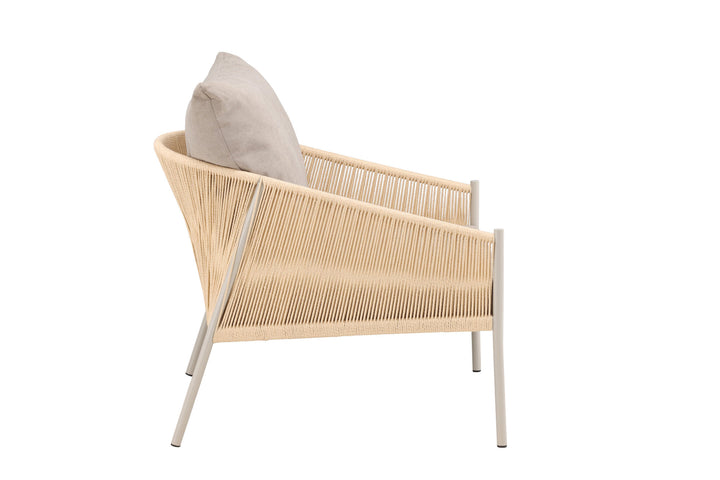 Vind Louie Lounge Chair - Beige Steel Frame / Rope Beige Linen Fabric