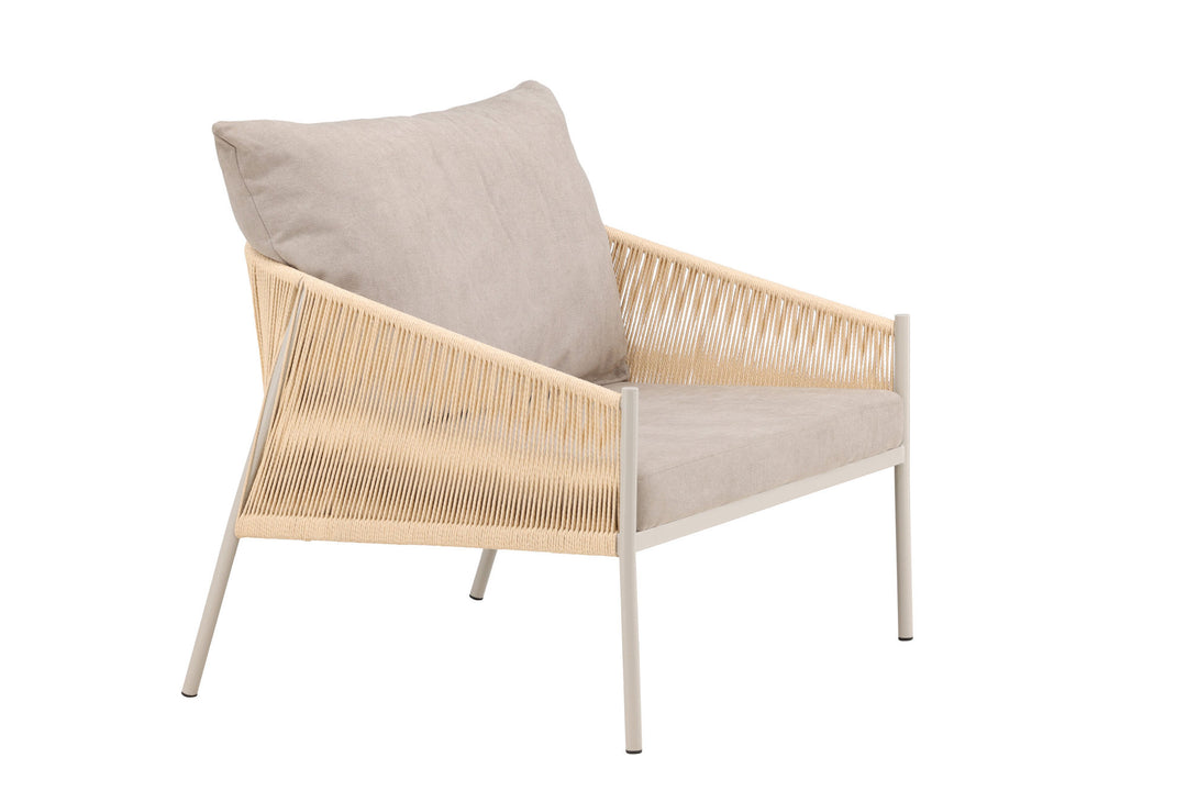 Vind Louie Lounge Chair - Beige Steel Frame / Rope Beige Linen Fabric