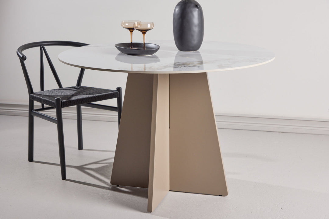 Venture Home Bootcut Round Dining Table φ110x75 cm - MDF Beige / Sintered Stone Marblelook