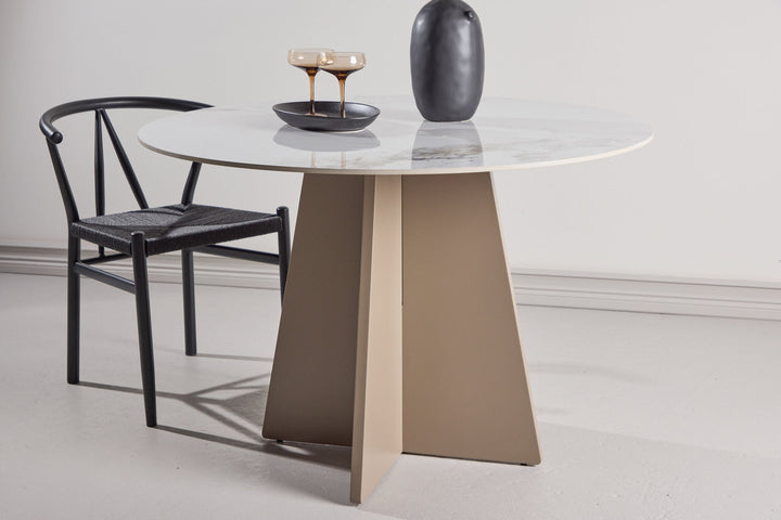 Venture Home Bootcut Round Dining Table φ110x75 cm - MDF Beige / Sintered Stone Marblelook