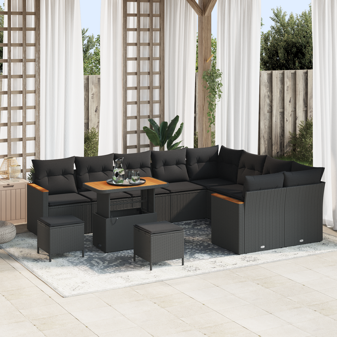 Havesofa Sæt med pude med opbevaring 12 pcs Sort Poly Rattan