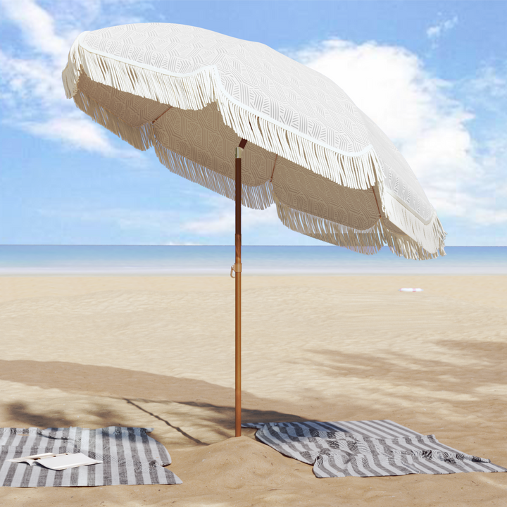 Strand Parasol Grå og Hvid 205 x 205 x 210 cm Polyester og Stål