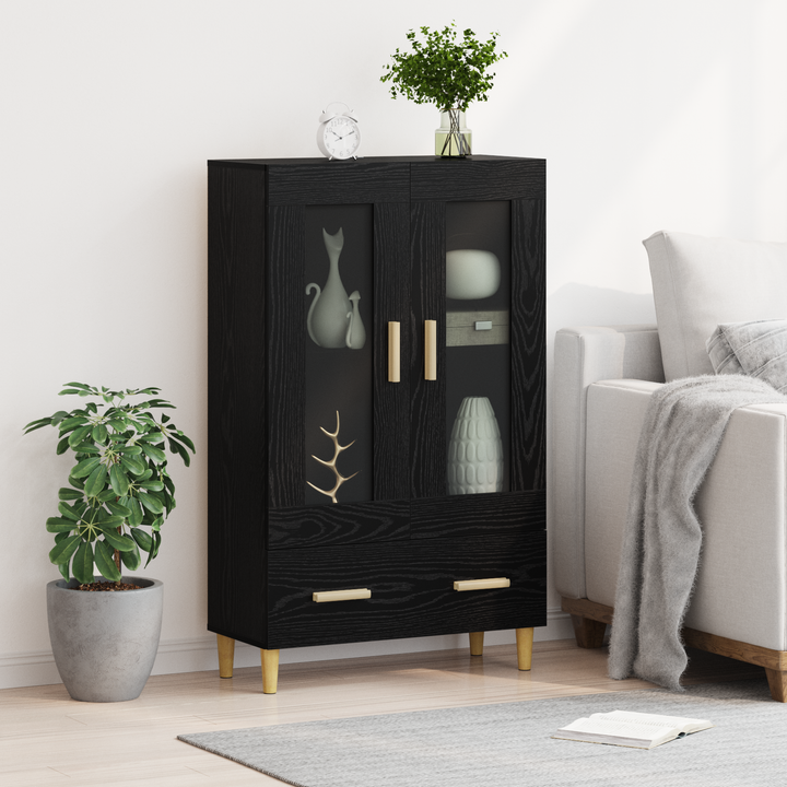 Highboard med skuffe Sort eg 70 x 31 x 115 cm Konstrueret træ