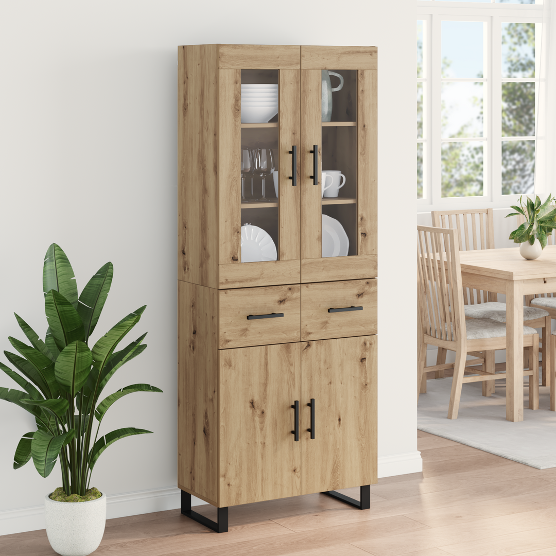 Highboard med skuffe 2 pcs Artisan Egetræ Ingeniørtræ og glas