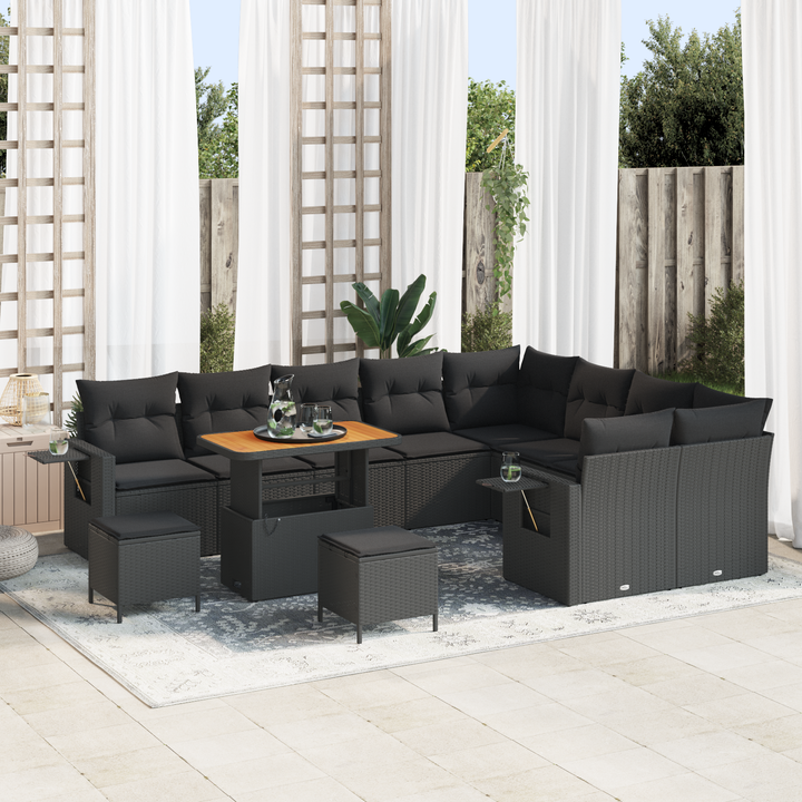 Havesofa Sæt med pude 12 pcs Sort polyrattan