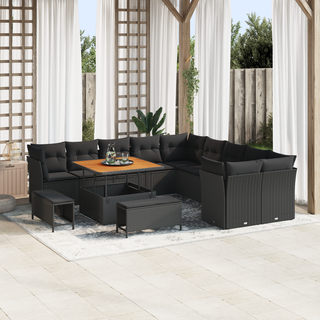 Havesofa Sæt med pude 13 pcs Sort polyrattan