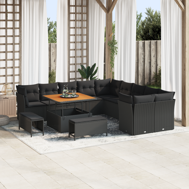 Havesofa Sæt med pude 13 pcs Sort polyrattan