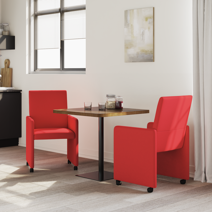 Spisebordsstole med hjul 2 pcs Rød 57 x 66 x 94 cm Kunstlæder