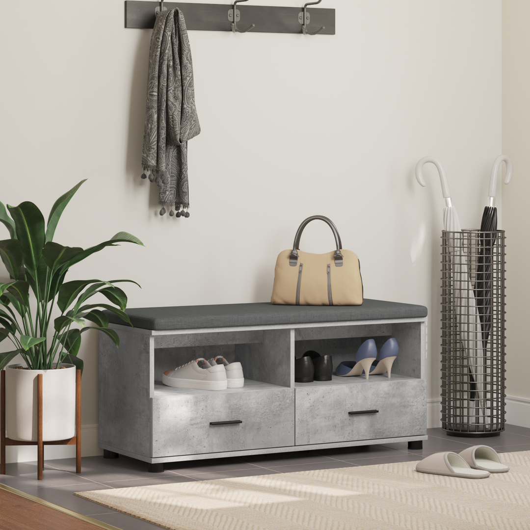 Hallbænk BetonGrå 100 x 38 x 46 cm Kunstigt træ og stof