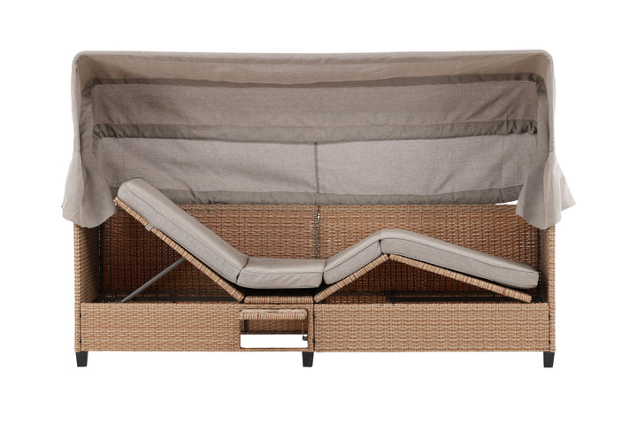 Venture Home Nopy - Sun Lounge with Canopy- Beige / Beige - Wicker