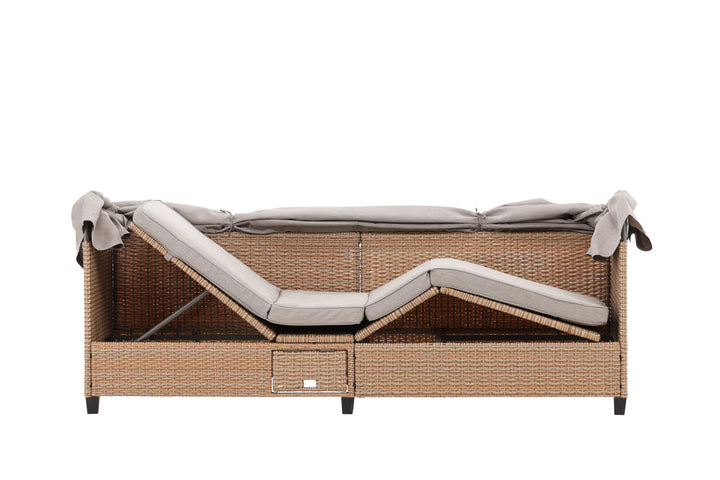 Venture Home Nopy - Sun Lounge with Canopy- Beige / Beige - Wicker