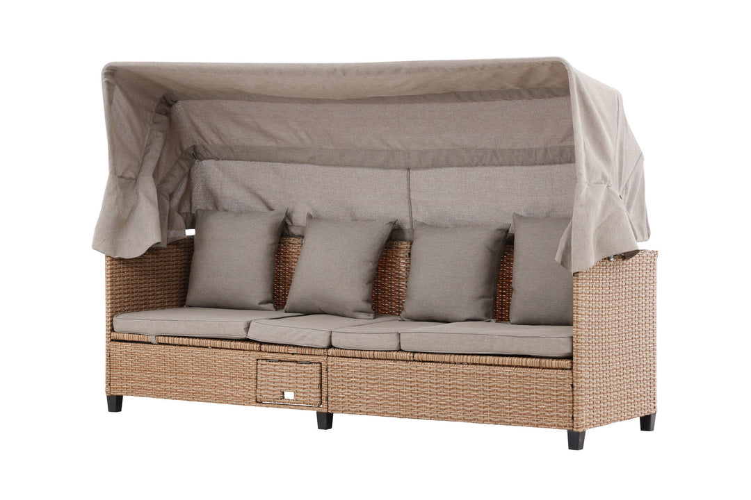 Venture Home Nopy - Sun Lounge with Canopy- Beige / Beige - Wicker