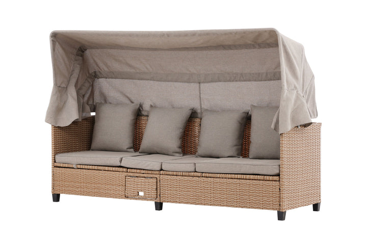 Venture Home Nopy - Sun Lounge with Canopy- Beige / Beige - Wicker