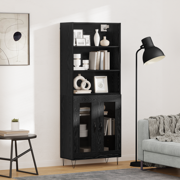 Highboard 2 pcs Sort eg Konstrueret træ