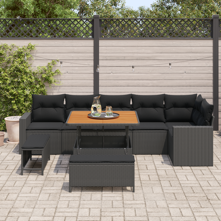 Havesofa Sæt med pude 11 pcs Sort polyrattan