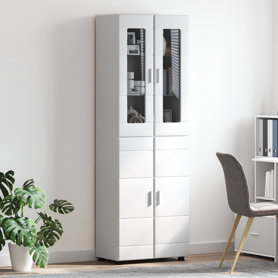 Highboard med hylde FLORIN Høj gloss hvid 60 x 35 x 182 cm