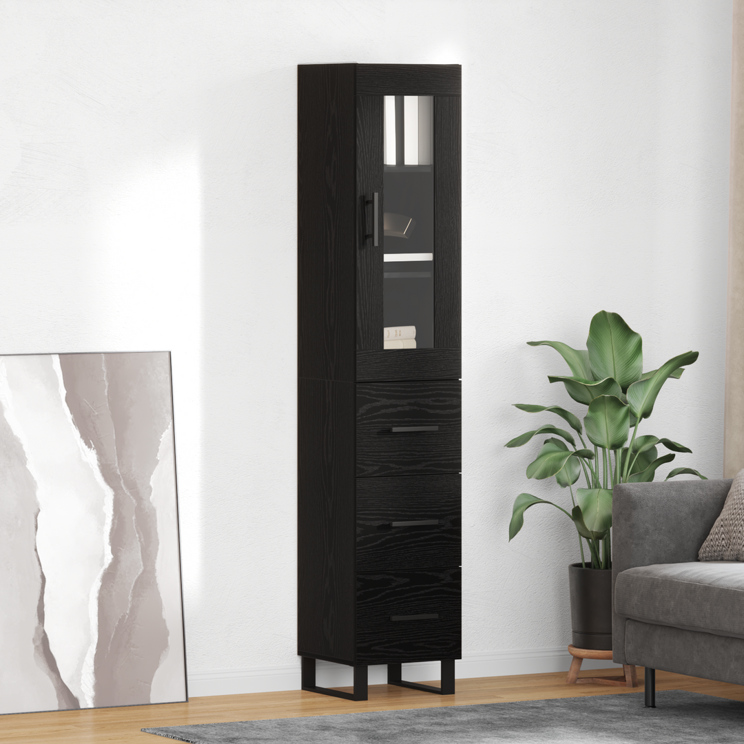 Highboard med skuffe Sort eg 34,5 x 34 x 180 cm Konstrueret træ