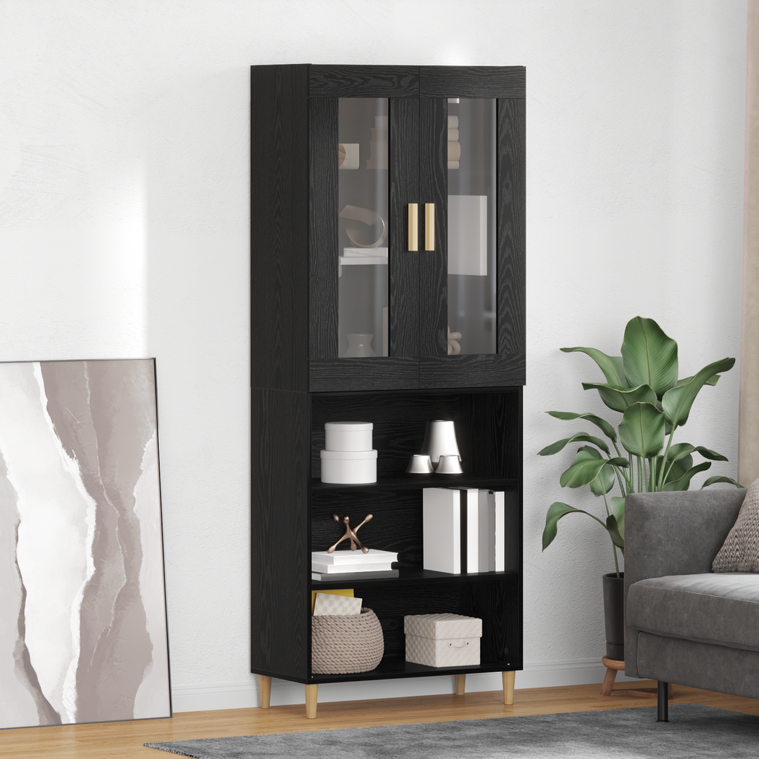Highboard Sort eg 69,5 x 34 x 180 cm Ingeniørtræ og glas
