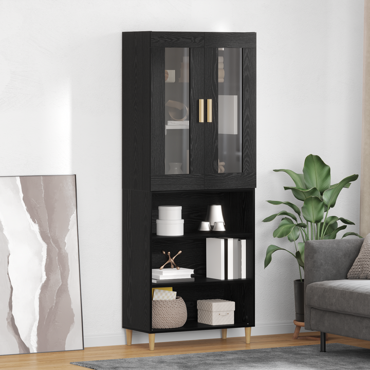 Highboard Sort eg 69,5 x 34 x 180 cm Ingeniørtræ og glas