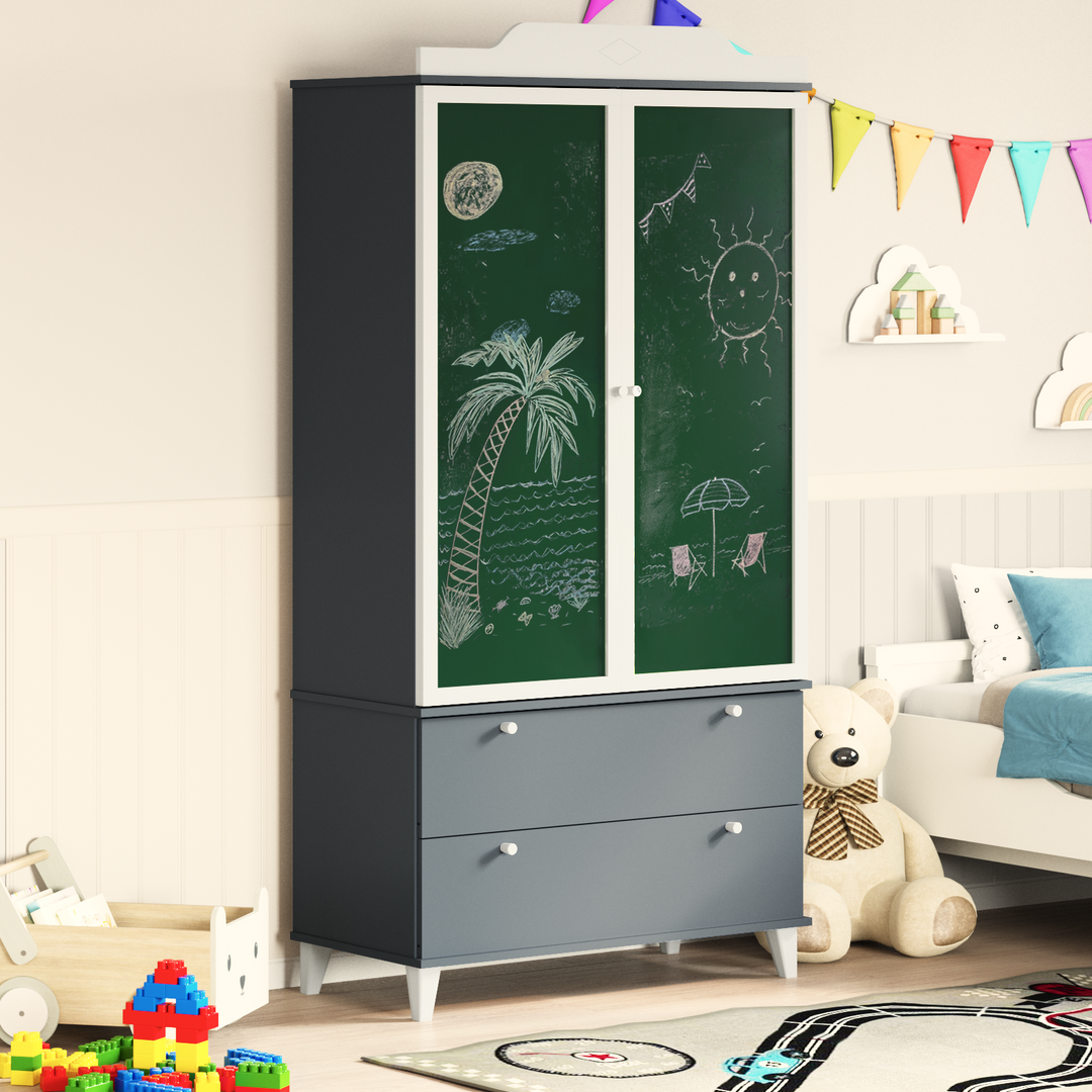 Tavle Garderobe med skuffe ROROS Grå og Hvid 90 x 45 x 180 cm