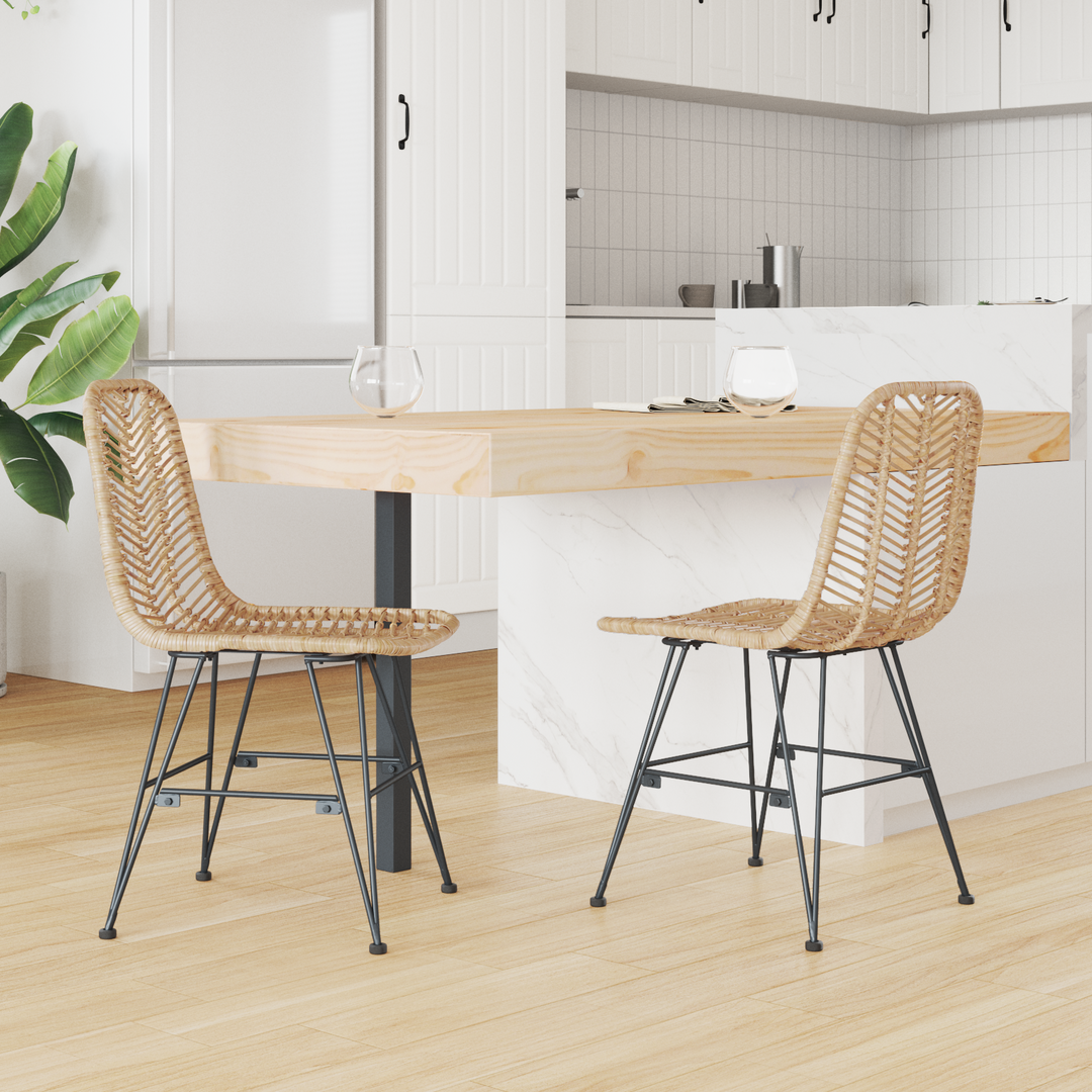 Spisestuestol 2 pcs Rattan og Jern Naturfarvet