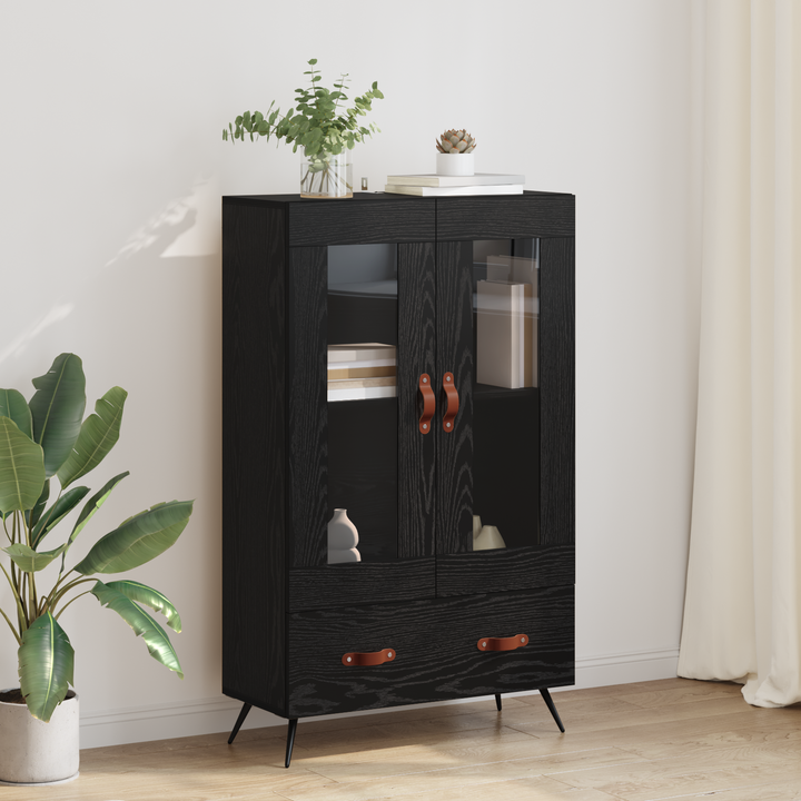 Highboard Sort eg 69,5 x 31 x 115 cm Ingeniørtræ og glas