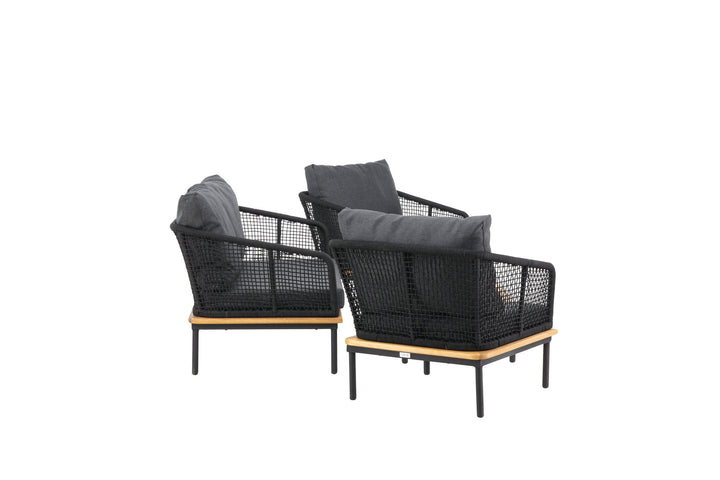 Venture Home Andorra Sofa Set - Black Alu / Acacia / Black Rope / Grey Cushion
