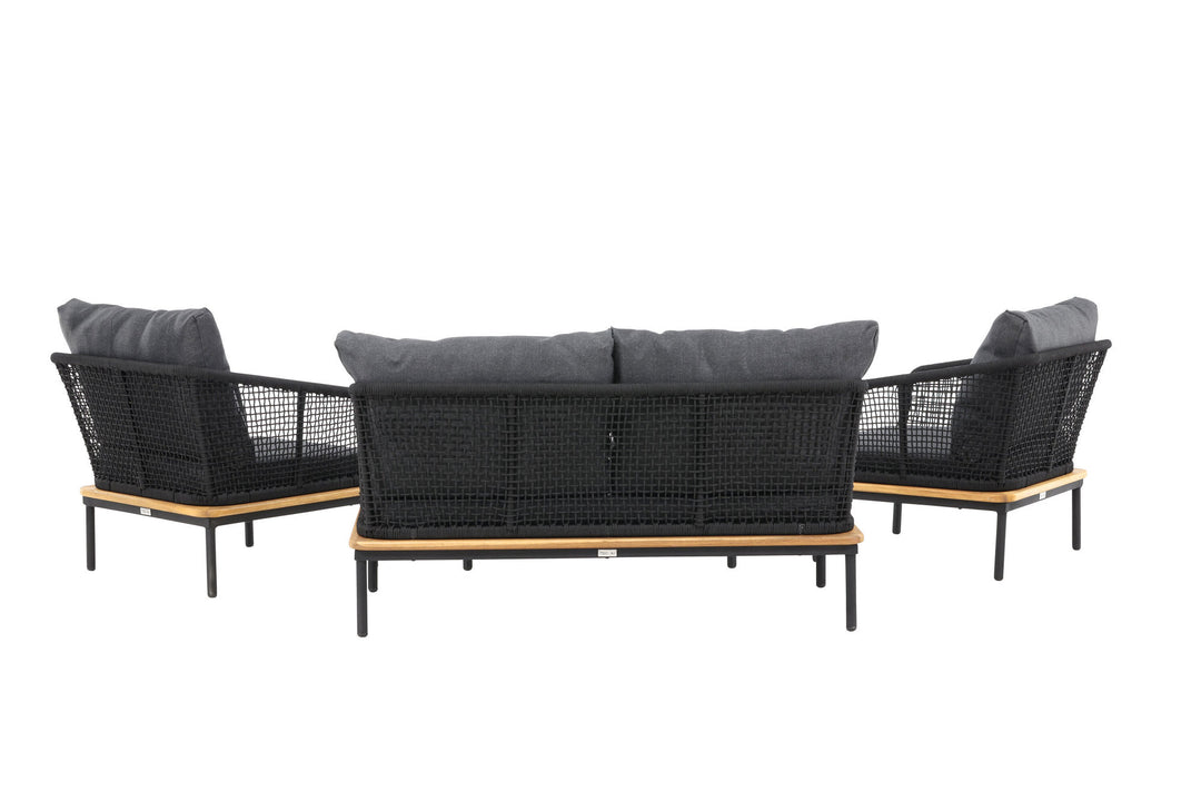 Venture Home Andorra Sofa Set - Black Alu / Acacia / Black Rope / Grey Cushion