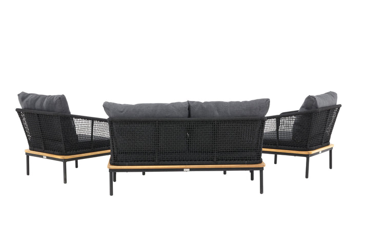 Venture Home Andorra Sofa Set - Black Alu / Acacia / Black Rope / Grey Cushion
