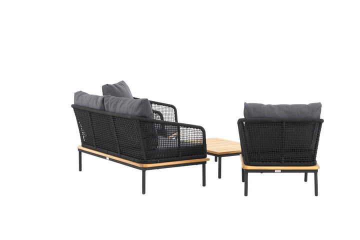Venture Home Andorra Sofa Set - Black Alu / Acacia / Black Rope / Grey Cushion