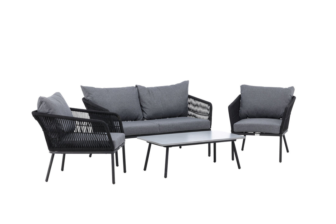 Venture Home Lindos Sofa Set - Black Alu / Black Rope / Grey Cushions