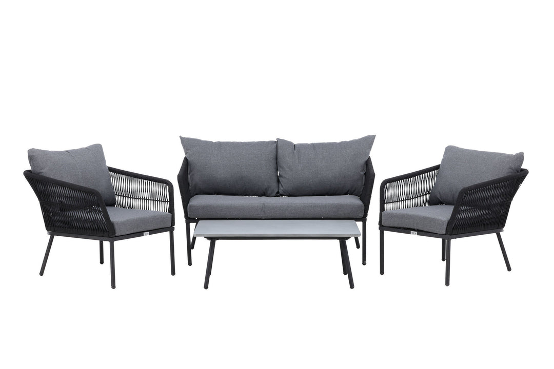 Venture Home Lindos Sofa Set - Black Alu / Black Rope / Grey Cushions