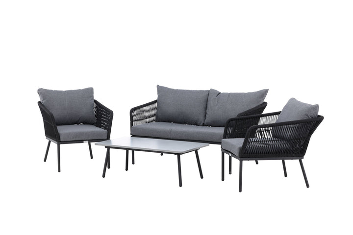 Venture Home Lindos Sofa Set - Black Alu / Black Rope / Grey Cushions