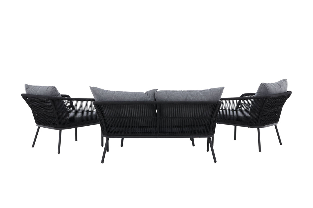 Venture Home Lindos Sofa Set - Black Alu / Black Rope / Grey Cushions